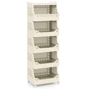 Cesto portabiancheria con ruote 44,5 x 29,5 x 52,5 cm capiente contenitore a 6 ripiani design ventilato PP beige 20_0018620
