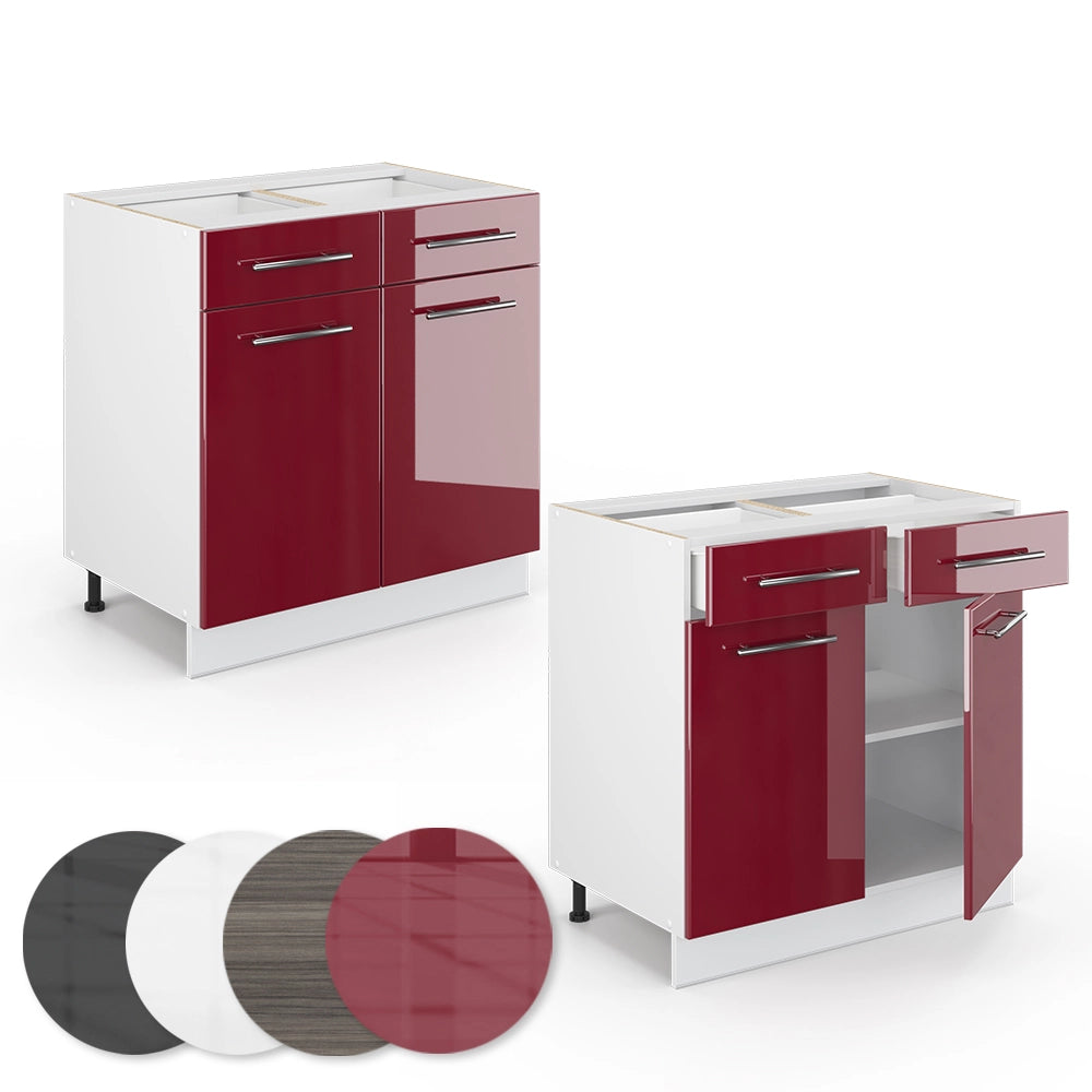 Mobiletto base per cucina Fame-Line Bordeaux lucido/Bianco 80 cm senza piano di lavoro Vicco