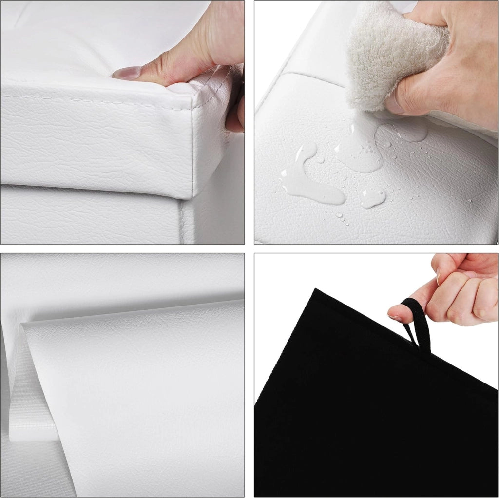 SONGMICS Cassapanca Contenitore 120L, Pouf Contenitore, Panca Poggiapiedi Pieghevole, Capacità di Carico di 300 kg, Seduta Imbottita, Bianco LSF702.