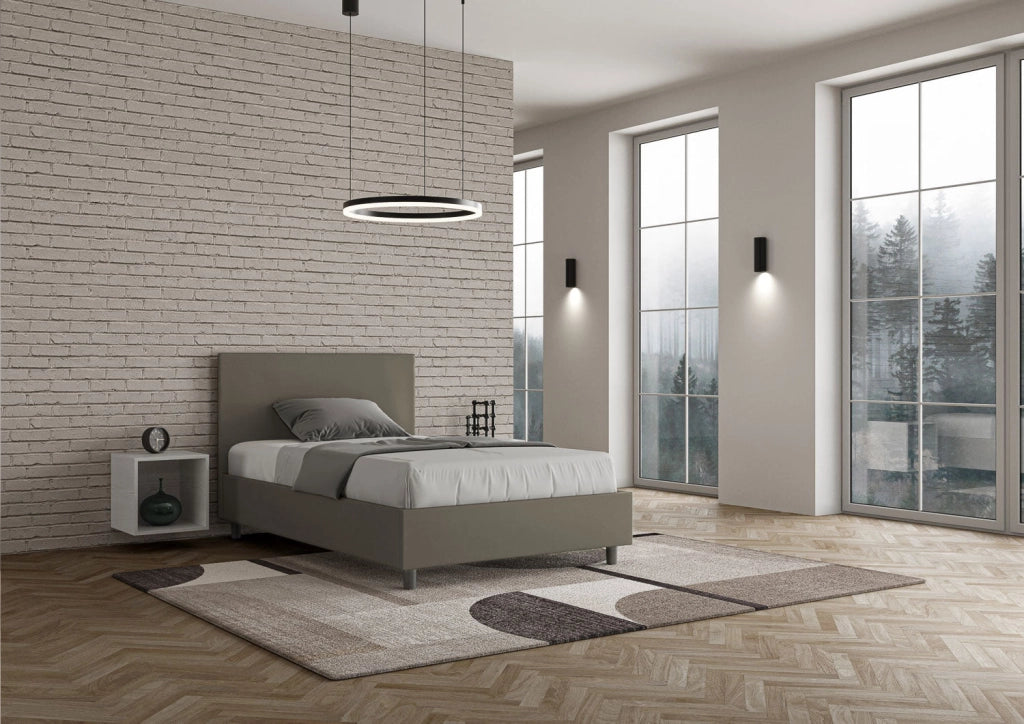 Letto una piazza e mezza senza rete imbottito 120x190 similpelle tortora Adele