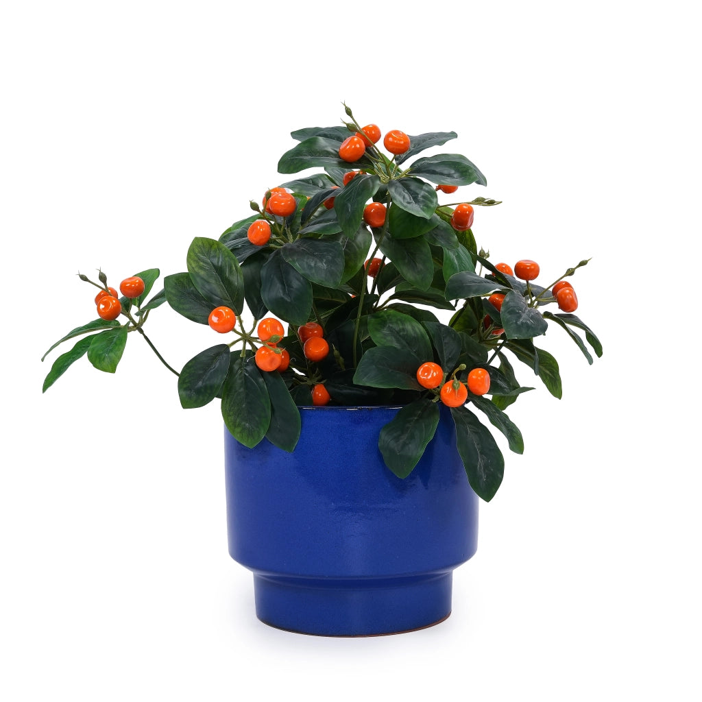Vaso da fiori in ceramica blu verde lucida, per interno ed esterno, con foro di drenaggio