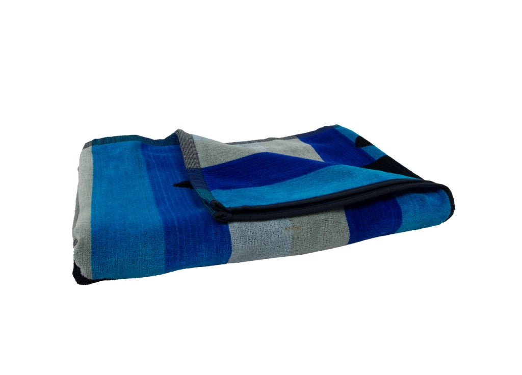 Telo Mare Jacquard Spugna Asciugamano Spiaggia Disegno Geko Stripe - Telo Mare - Blu