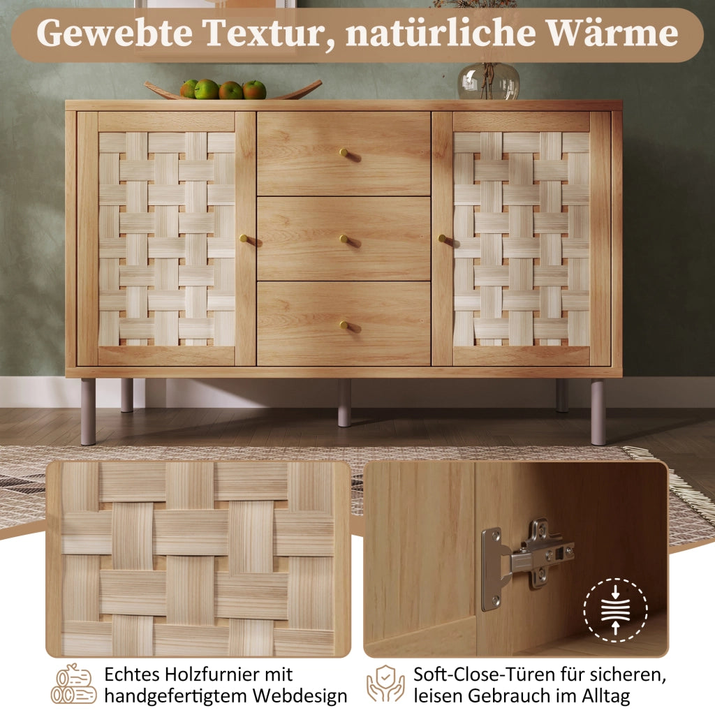 Credenza con 2 ante; 3 cassetti e ripiani regolabili - in legno - 120x40x75 cm - rovere