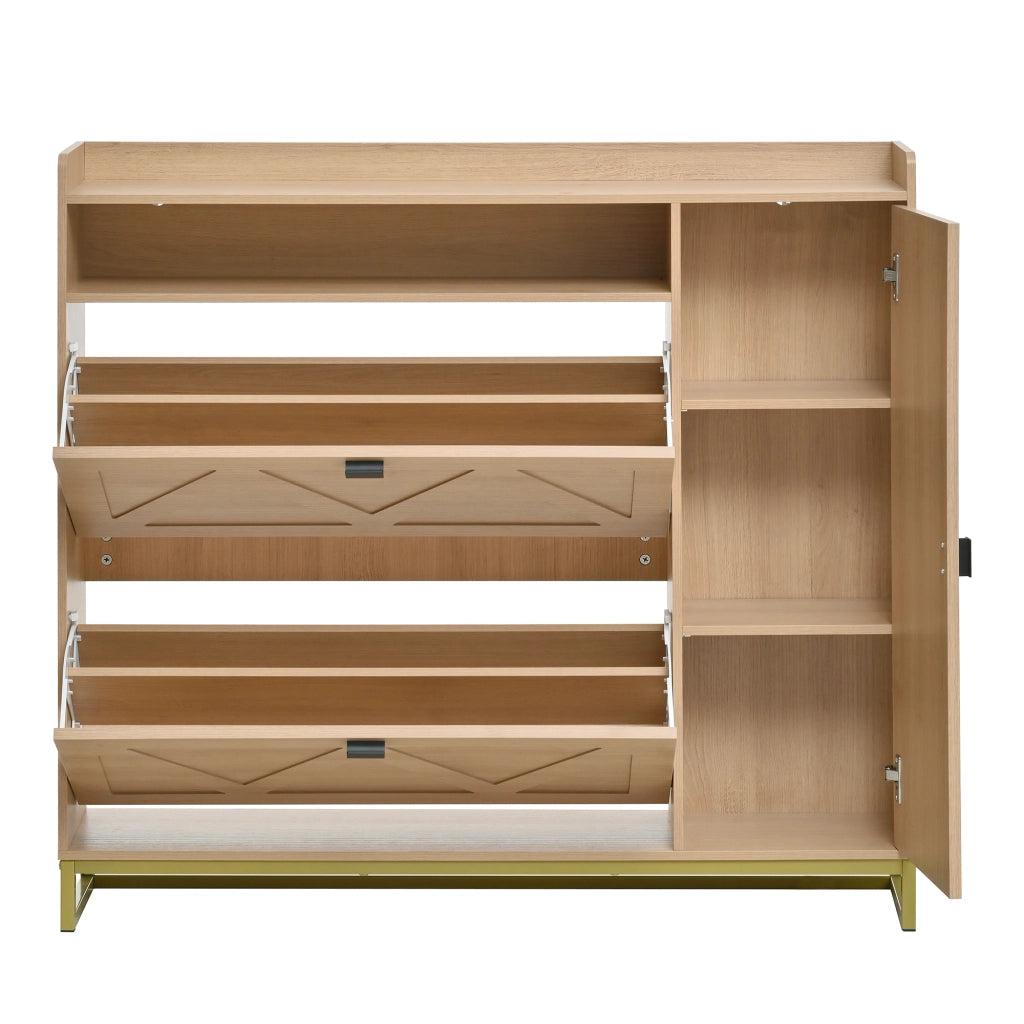 Armadio per scarpe con coperchio ribaltabile doppio - Zephmum- Ripiano superiore aperto, porte geometriche, struttura in metallo