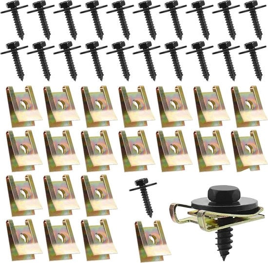 Kit di clip per veicoli da 80 pezzi, con set di groef e clip U, clip per carrosseria, clip per veer, clip per spatbordo, clip per click, clip per autoschroefmoer.