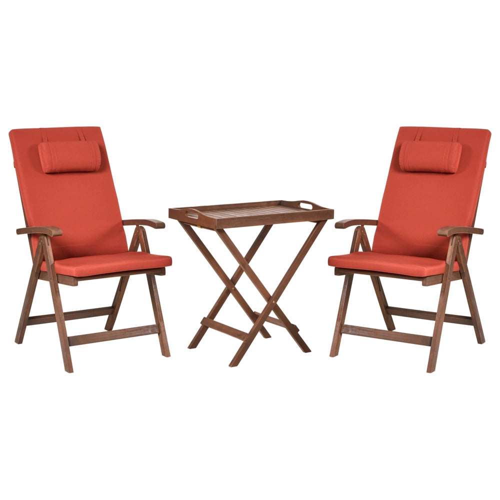 Set da giardino in acacia massiccia naturale con cuscini rosso in stile rustico