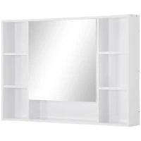kleankin Specchiera Bagno con Mensole Aperte e Armadietto con Anta Specchiata, Mobile Bagno con Specchio Salvaspazio, 100x15x70cm, Bianco