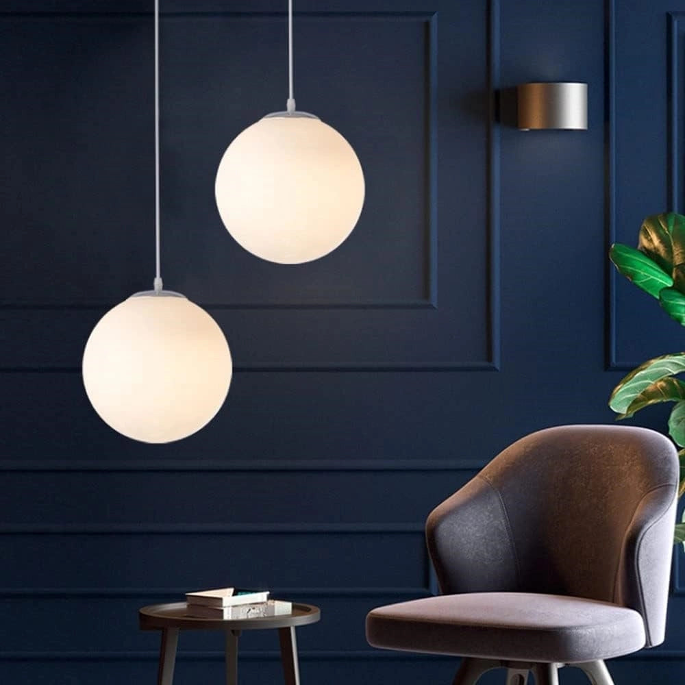 Trade Shop - Lampadario A Sospensione Argento Con Sfera Vetro Bianco Attacco E27 Minimal 33511 -