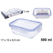 Trade Shop - Set 3 Pz Contenitori Per Alimenti In Vetro Con Coperchio Plastica 590 Ml 105508 -
