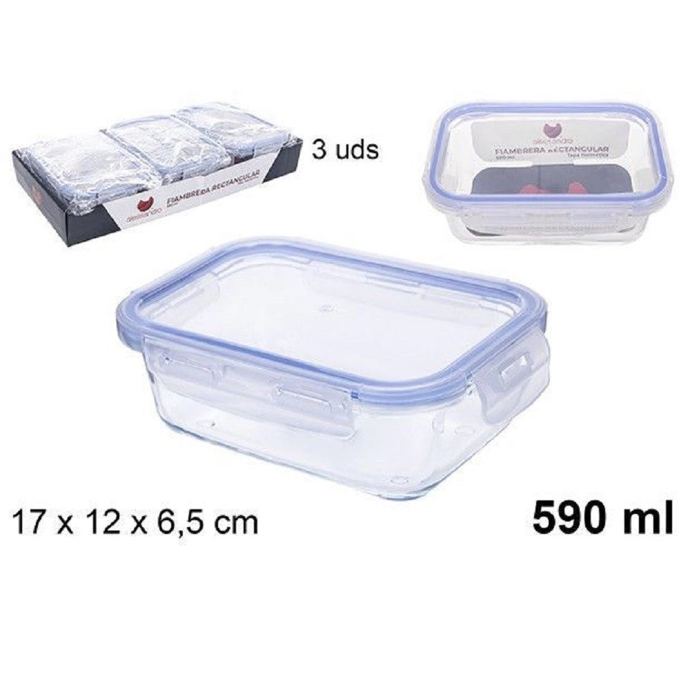Trade Shop - Set 3 Pz Contenitori Per Alimenti In Vetro Con Coperchio Plastica 590 Ml 105508 -