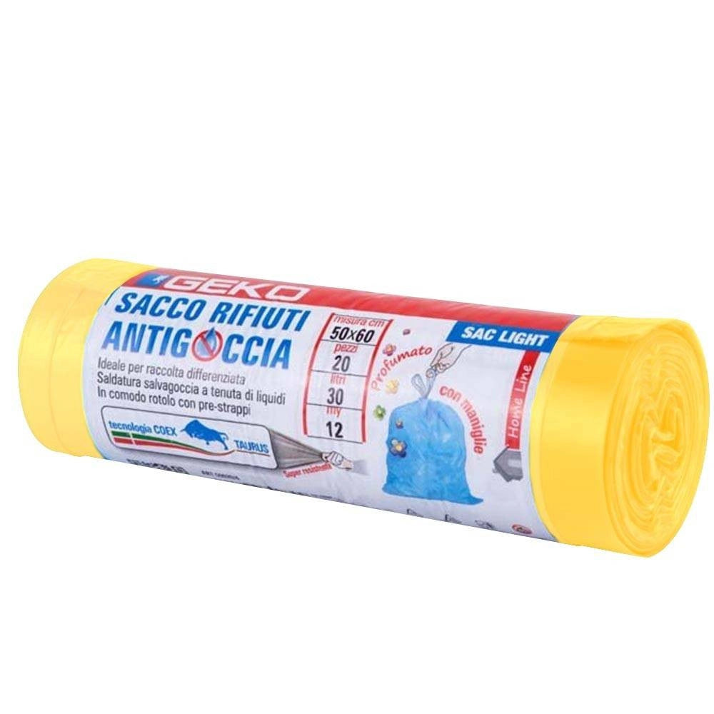 Trade Shop - 5 Rotoli Sacchetti Buste Spazzatura Profumati 45lt 50x60 Con Manici Giallo 100pz -