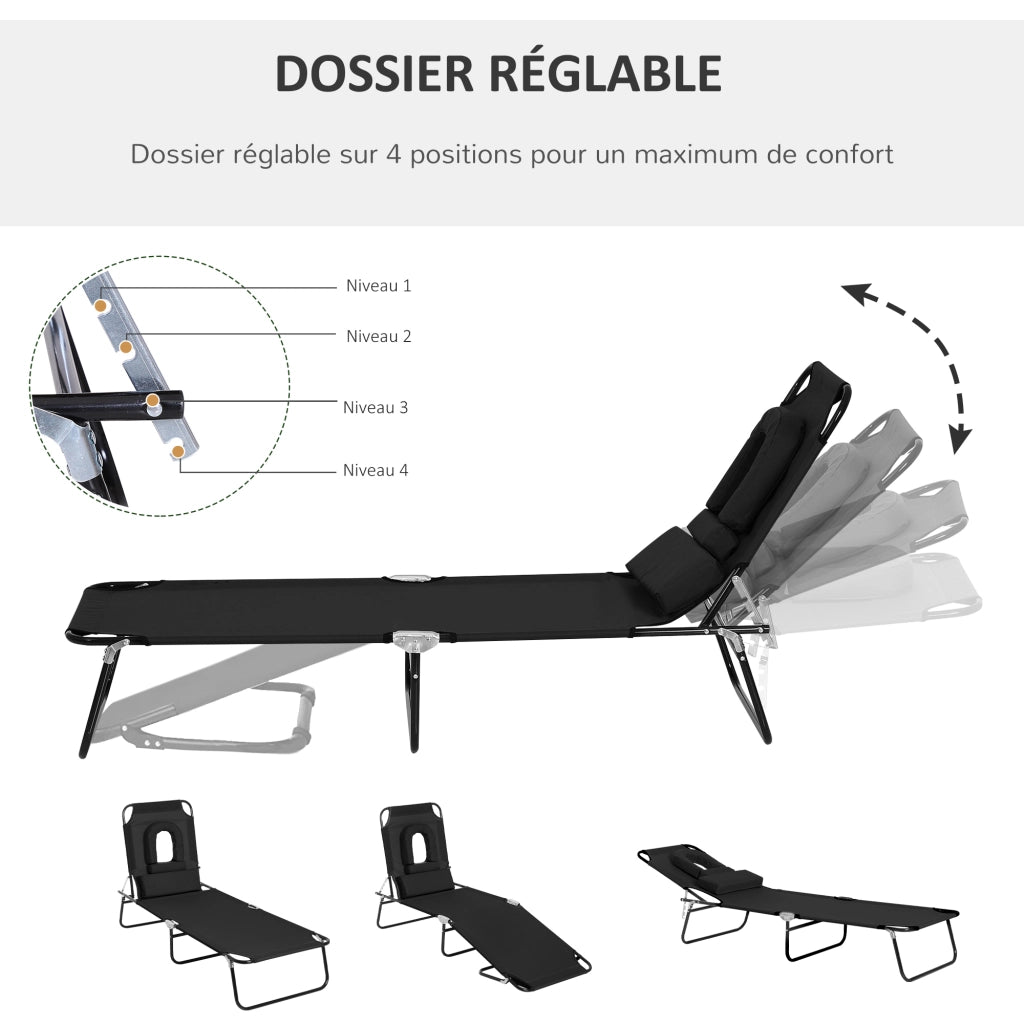 Chaise Longue Pieghevole con Cuscini ¨C zephmum ¨C Grigio