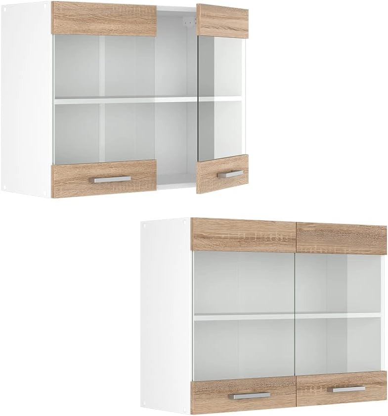 Mobile da cucina in vetro R-Line, Sonoma, 80 cm, per la libera combinazione all'interno di sistemi cucina modulari