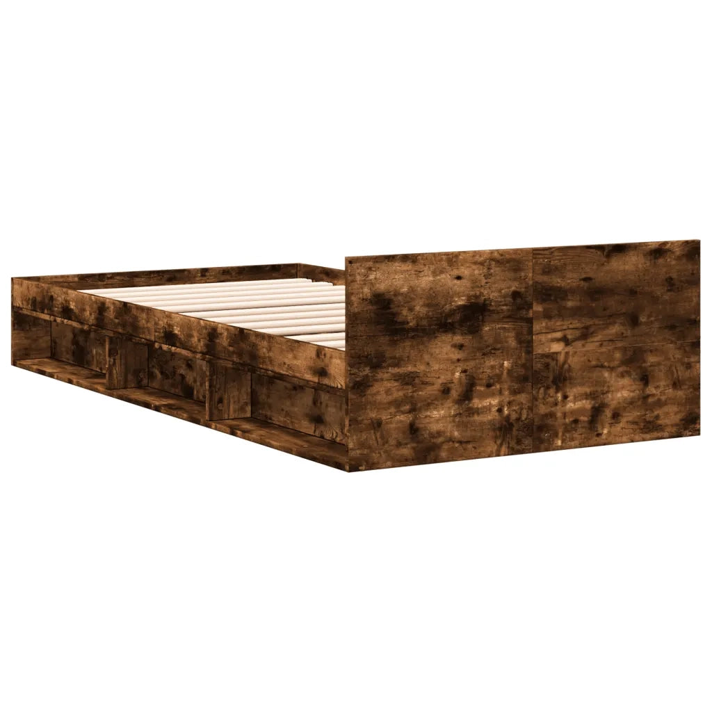Letto singolo | Letto per adulti | Giroletto con Cassetto Rovere Fumo 90x190 cm Legno Multistrato