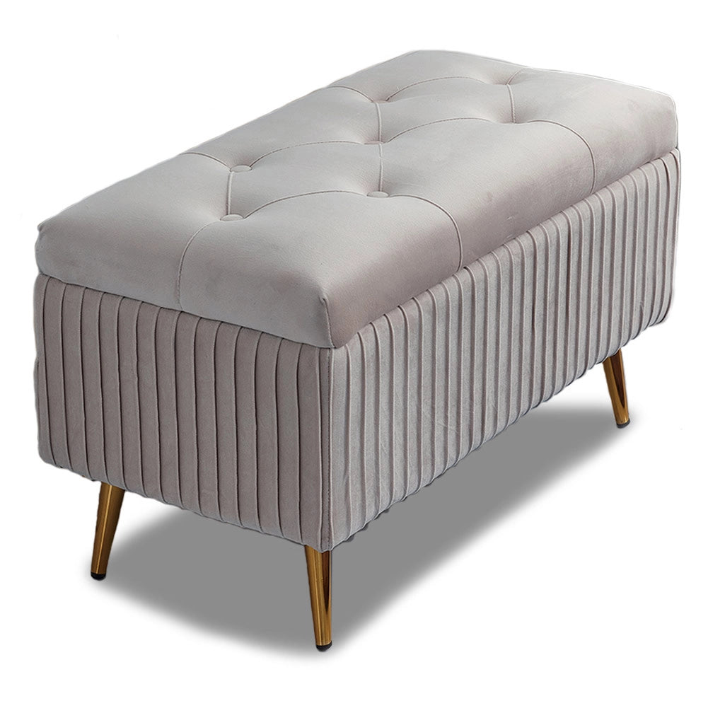 Pouf Contenitore Panta in Velluto Rettangolare Morbido Capiente Divanetto Grigio