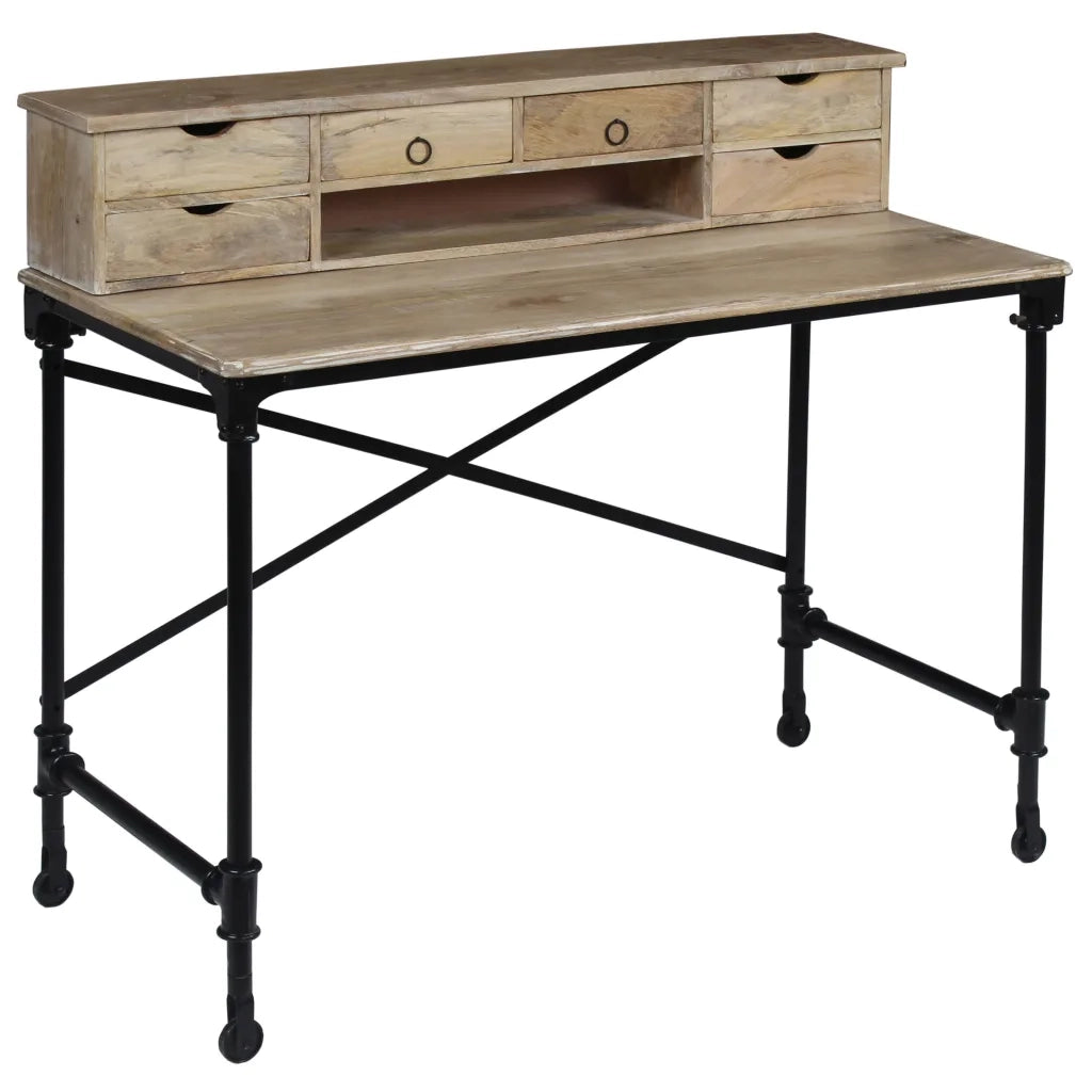 Scrivania in Legno Massello di Mango e Acciaio 110x50x96 cm 244947