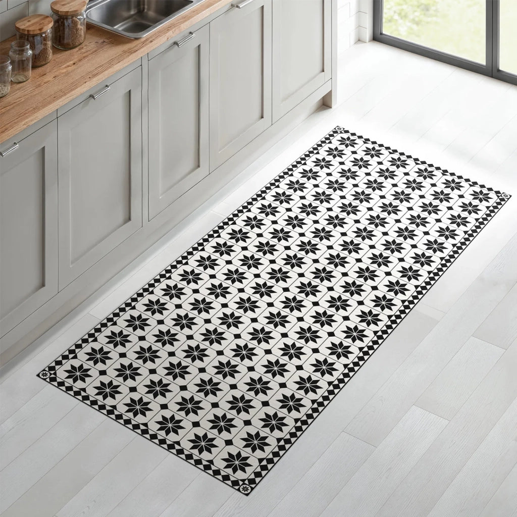 IDMarket - Tappeto in vinile effetto mosaico bianco e nero 66 x 160 cm