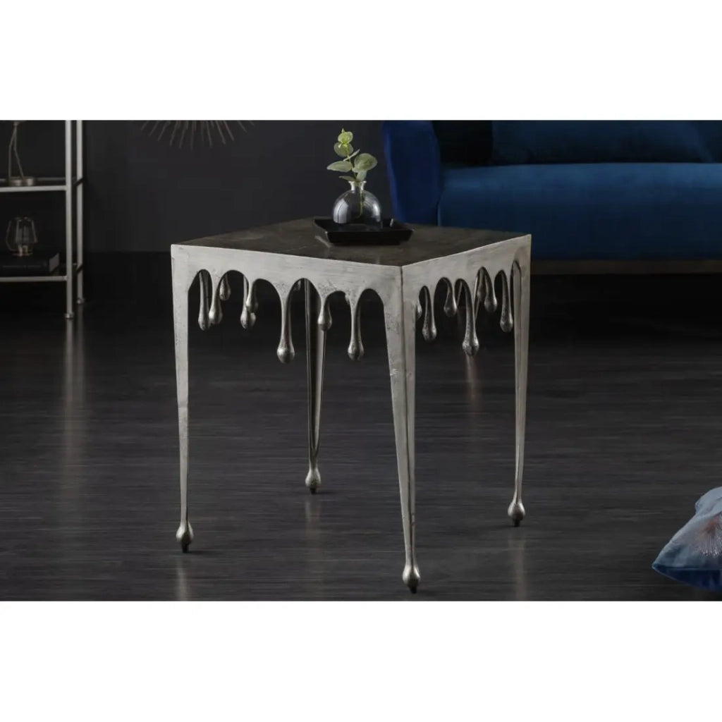 Tavolino basso LAGUNA 46 cm argento effetto metallo fuso design contemporaneo