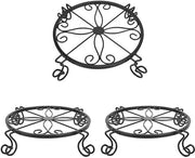 Stand per piante in metallo per vasi di fiori, contenitore per piante robusto in acciaio inossidabile per interni ed esterni, sostegni rotondi per contenitori per piante, 3-pack (nero)