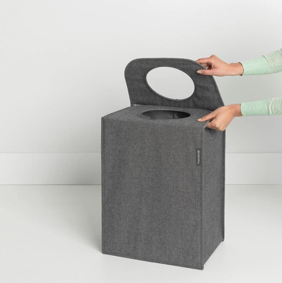 Brabantia 120381 Pepper Black Borsa Portabiancheria Rettangolare 55 Litri Apertura Quick-drop Facile da Svuotare Salvaspazio colore Nero