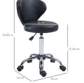 Sgabello da massaggio con ruote 51-66 cm in metallo cromato nero e similpelle