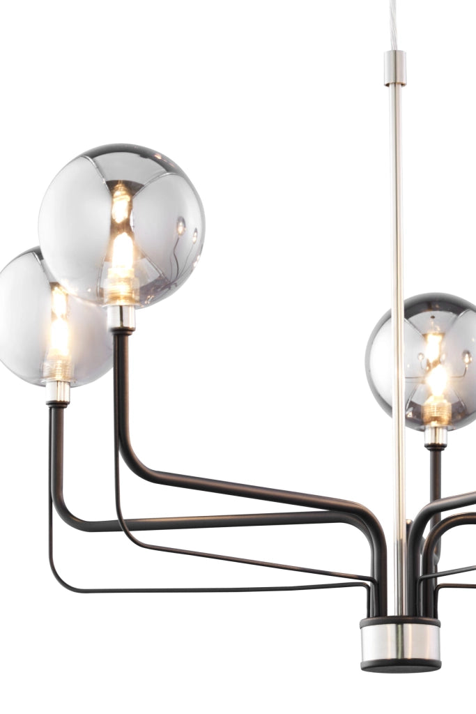 Lampadario ERIS Jupiter nero nichel 5xG9 sfere fumè