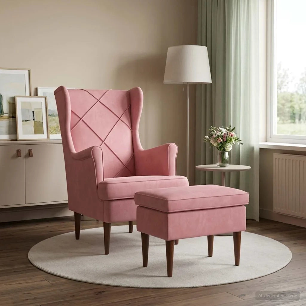 Poltrona con Ottomano 2 pz Rosa Velluto 3418845