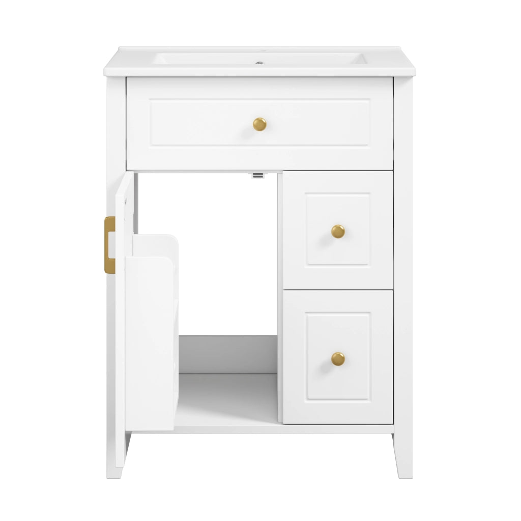 Mobile sottolavabo con 1 anta; 2 cassetti e lavabo in ceramica - per bagno - 61×47×87 cm - bianco