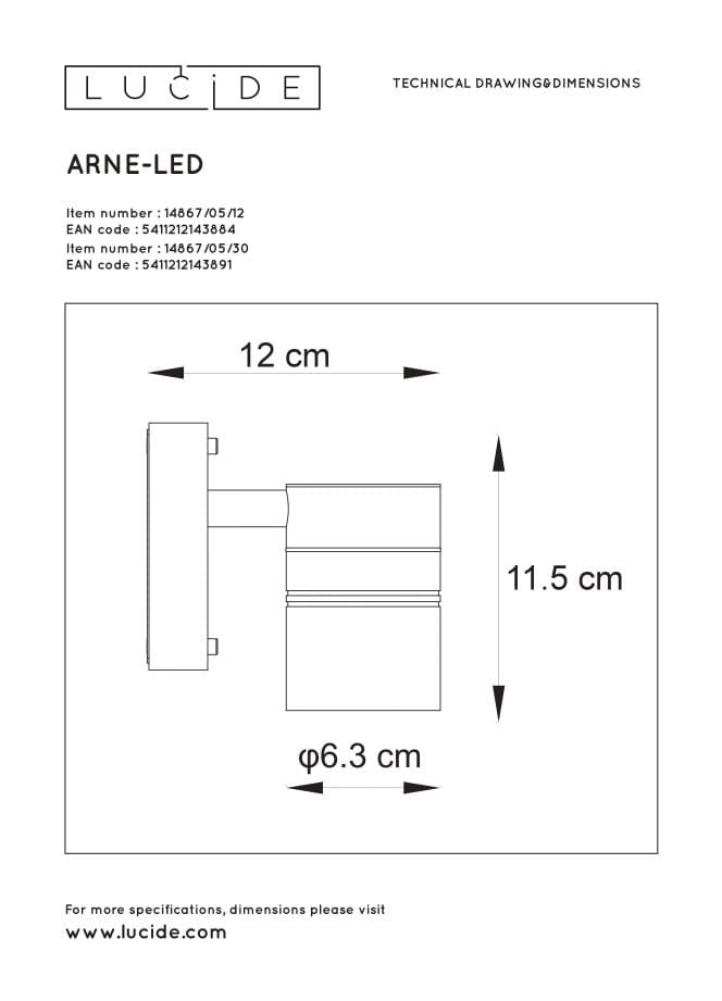 Applique esterna Lucide Arne-LED nera GU10 5W 2700K IP44