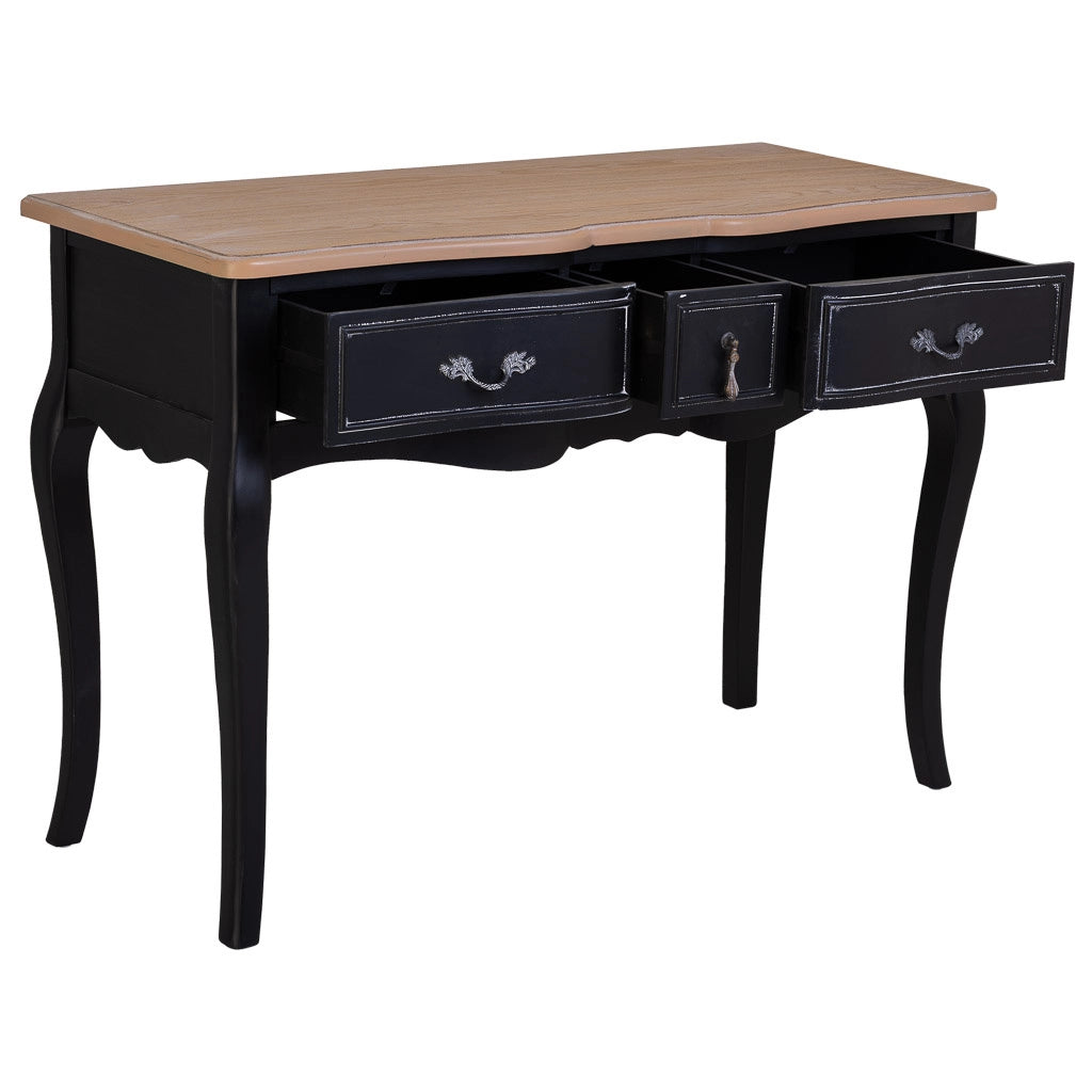 Console in legno laccato nero invecchiato con 3 cassetti 115x50x80h cm