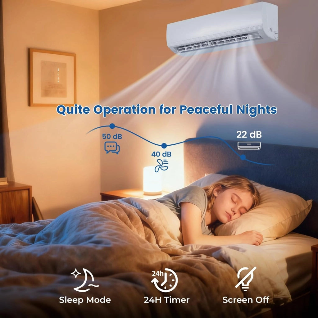 Split Condizionatore 9000 BTU Inverter R32 A++, Climatizzatore Eco, Riscaldamento/Raffreddamento/Deumidificazione, 7 Modalità, 8 Velocità del Ventilatore, Timer 24 Ore, Accessori Inclusi