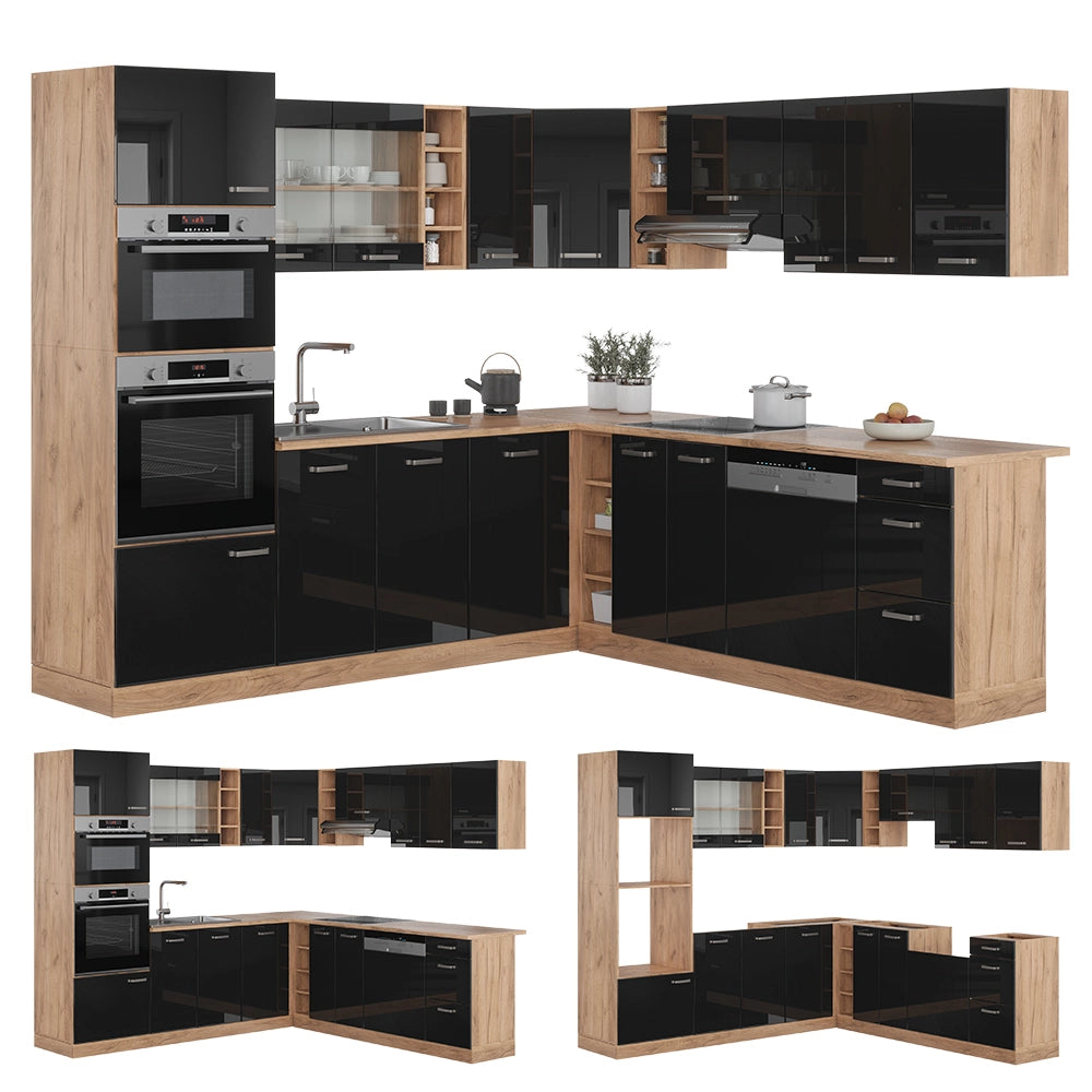 Vicco Cucina angolare completa Rovere nero/oro lucido 237 x 247 cm , PL Antracite