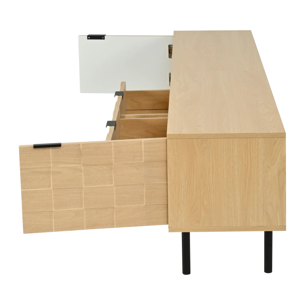 Mobile TV, 2 cassetti, adatto a TV da 80 pollici, 200 x 35 x 44,5 cm, colore legno naturale