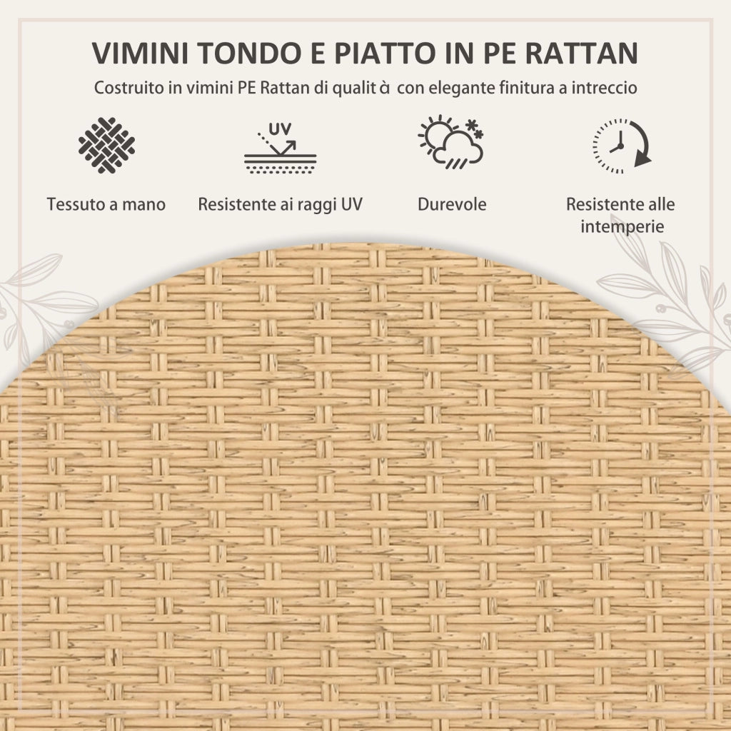 Set Tavolo con Vetro Temperato e 6 Sedie con Cuscini da Giardino in Acciaio e PE Rattan Naturale Nero e Beige