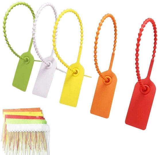 Etichette di fissaggio cavi 100 pezzi - Etichette di sicurezza in plastica - Etichette antiviti - Abbigliamento/Logistica - Resistente al calore - Resistente alla corrosione
