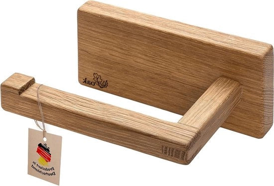 Sostegno WC in Legno senza Foratura - Naturale Quercia - Idrorepellente & Manufatto Artigianale - Made In Germany - Deposito Carta igienica