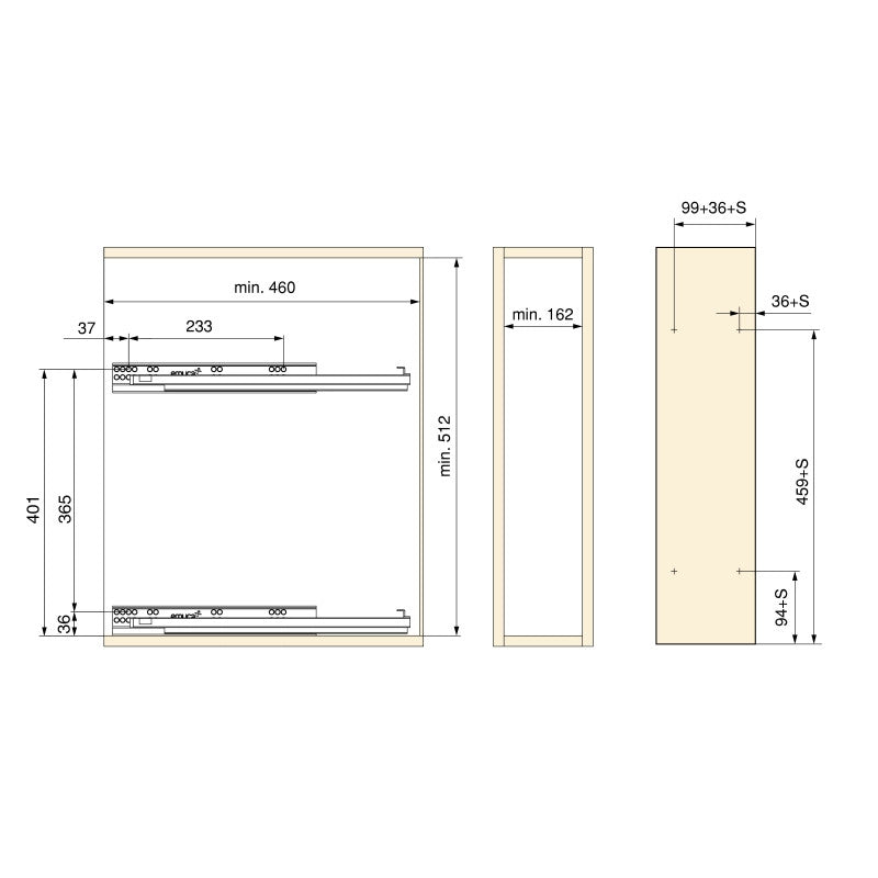 Portaposate Optima Vertex/Concept, profondità 500 mm, spessore 16 mm, modulo 1.000 mm, Tecnoplastica, Grigio antracite