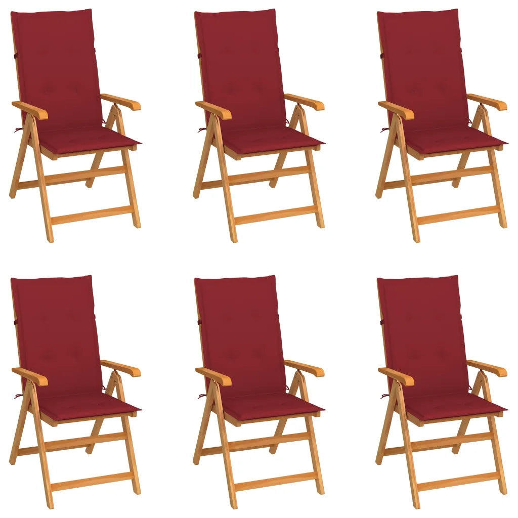 Sedie da Giardino 6 pz con Cuscini Rosso Vino  Massello di Teak cod mxl 8434