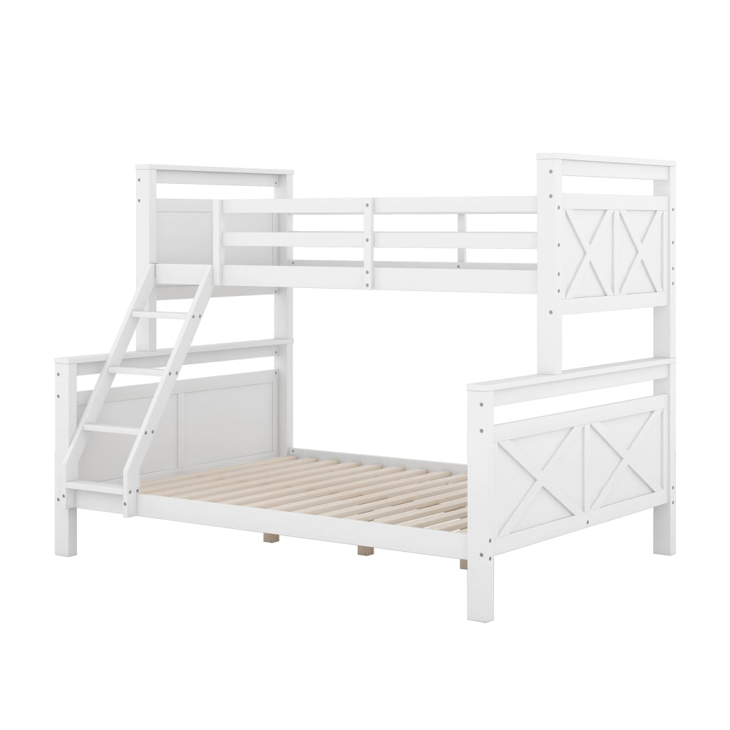 Letto a castello con scala e parapetto in pino bianco 90x200cm