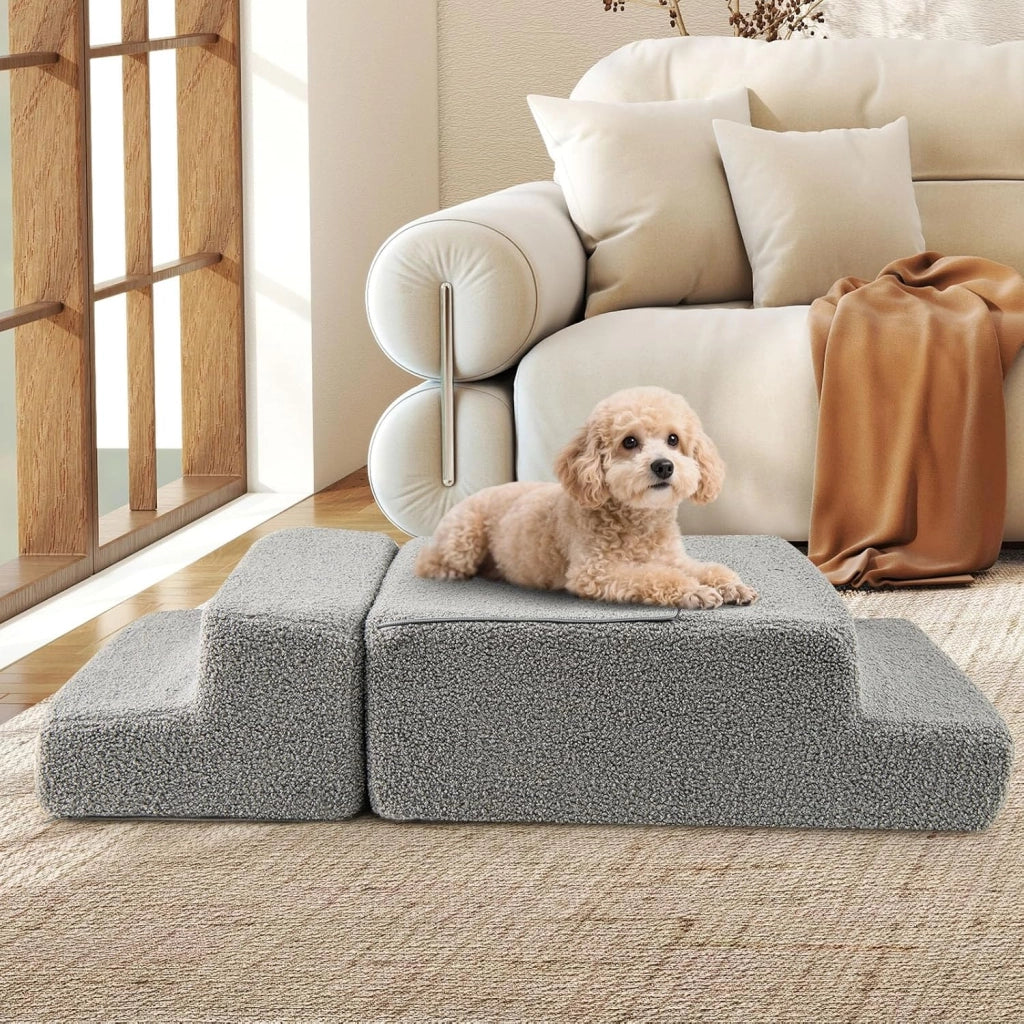 Scalette in Schiuma a 4 Gradini, Rampa per Cani Pieghevole con Fondo Antiscivolo e Copertura Rimovibile e Lavabile per Letto Alto Divano, Scala per Cani e Gatti, 60 x 40 x 40 cm