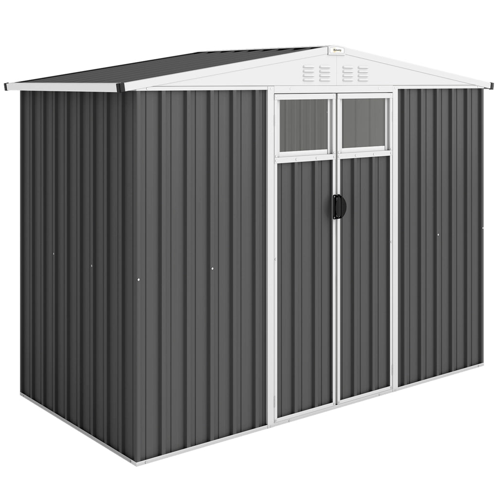 Capanno da Giardino Porta Attrezzi in Acciaio Zincato con 2 Porte, 246x117x180 cm, Grigio Scuro