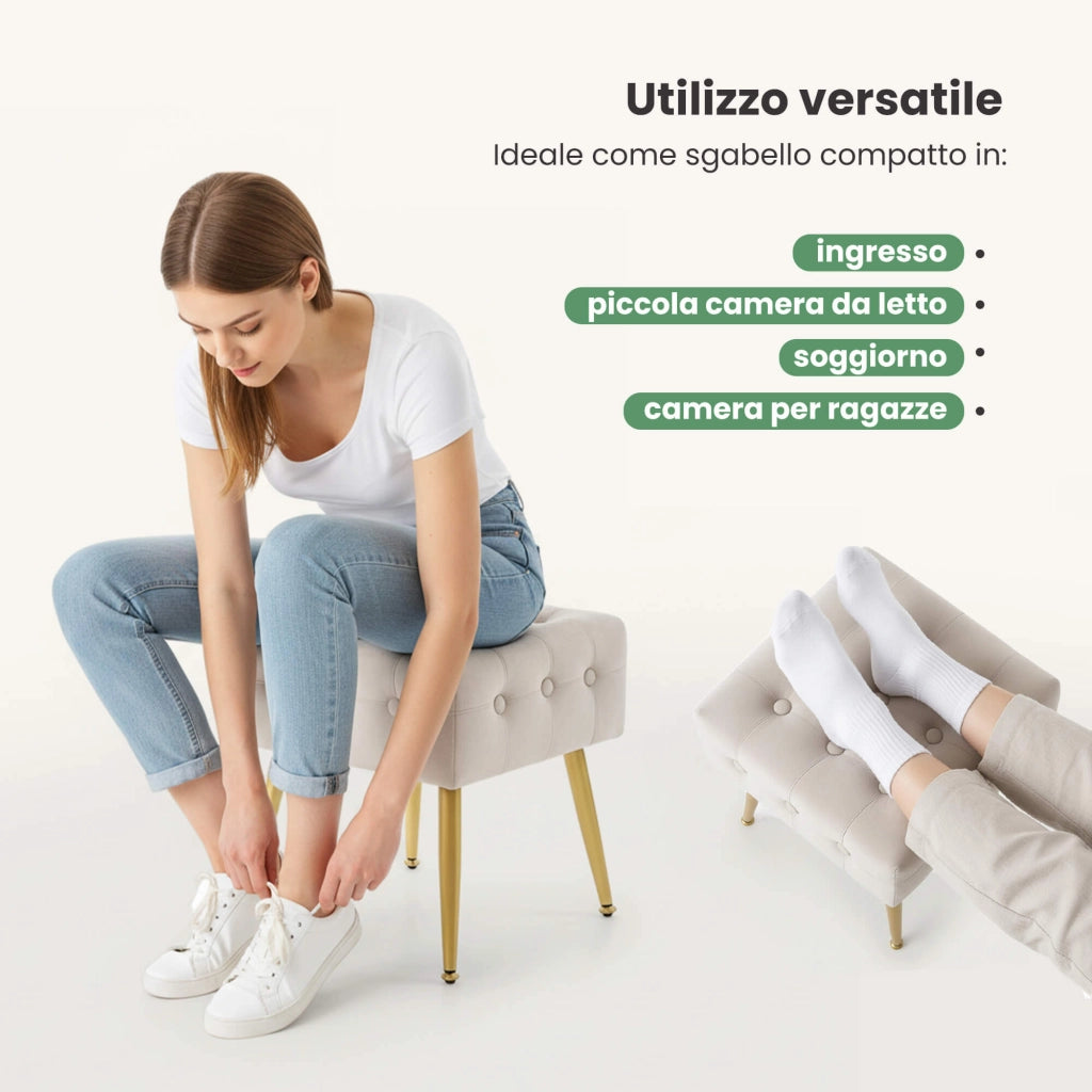 Pouf sgabello in velluto trapuntato 40 cm QUADRA Beige