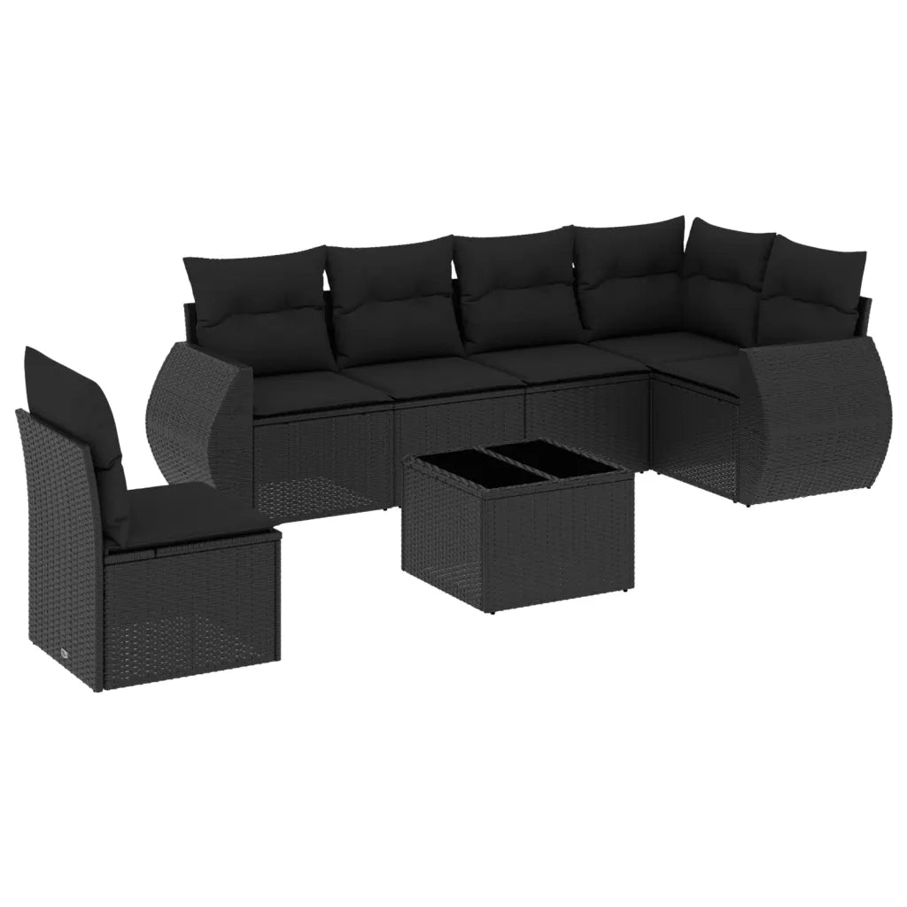 Set Divani da Giardino con Cuscini 7pz Nero Polyrattan 3253772