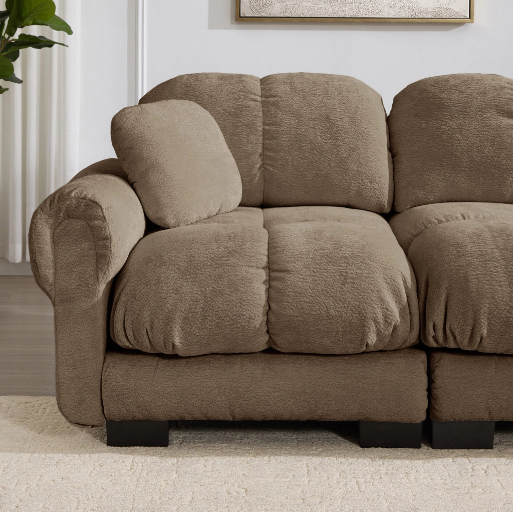 Divano modulare in chenille 330x149x90 cm; marrone