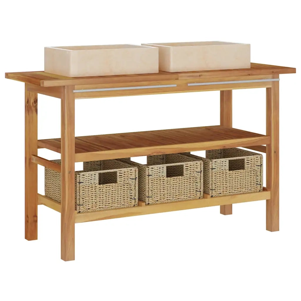 Mobile VanitÃ  Bagno e Lavandini Marmo Crema Legno Massello Teak cod mxl 64674