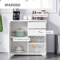 Credenza Moderna con 2 Armadietti e 2 Cassetti con Apertura a Pressione, 79x36x74cm, Bianco Lucido