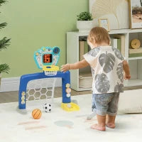 Gioco per Bambini con Rete da Calcio, Canestro Basket Regolabile e Buca da Golf, 54x38.8x60.4-68 cm