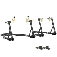 Set 2 Cavalletti Alzamoto Regolabili a Triangolo in Acciaio con Rotelle e Forcelle a U e L, Nero