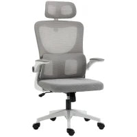 Sedia da Ufficio Ergonomica ad Altezza Regolabile con Poggiatesta, 60x59x114-122 cm, Grigio
