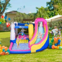 Castello Gonfiabile per Bambini con Scivolo, Piscina e Canestro da Basket, Gioco Gonfiabile Gigante e Rimbalzante per 3 Bambini, 360x305x210 cm